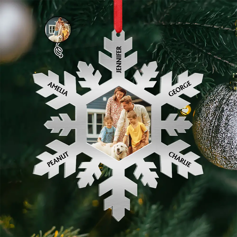 Family, Custom Photo, Christmas, Happy - Custom Photo Snowflake For Family, Bestie, Pet Lover - Personalized Metal Ornament